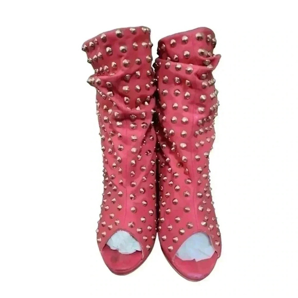 Studded red Peep toe booties.  Size 10 - Picture 4 of 11